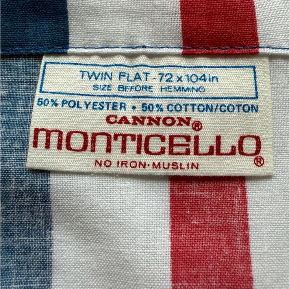 Vintage CANNON Monticello Red White Blue Stripe TWIN Flat Sheets Set Of 2 MCM